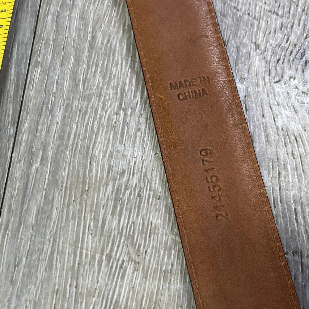Brooks Brothers‎ 346 Belt Mens Brown Genuine Leather Silver Buckle Classic Brass